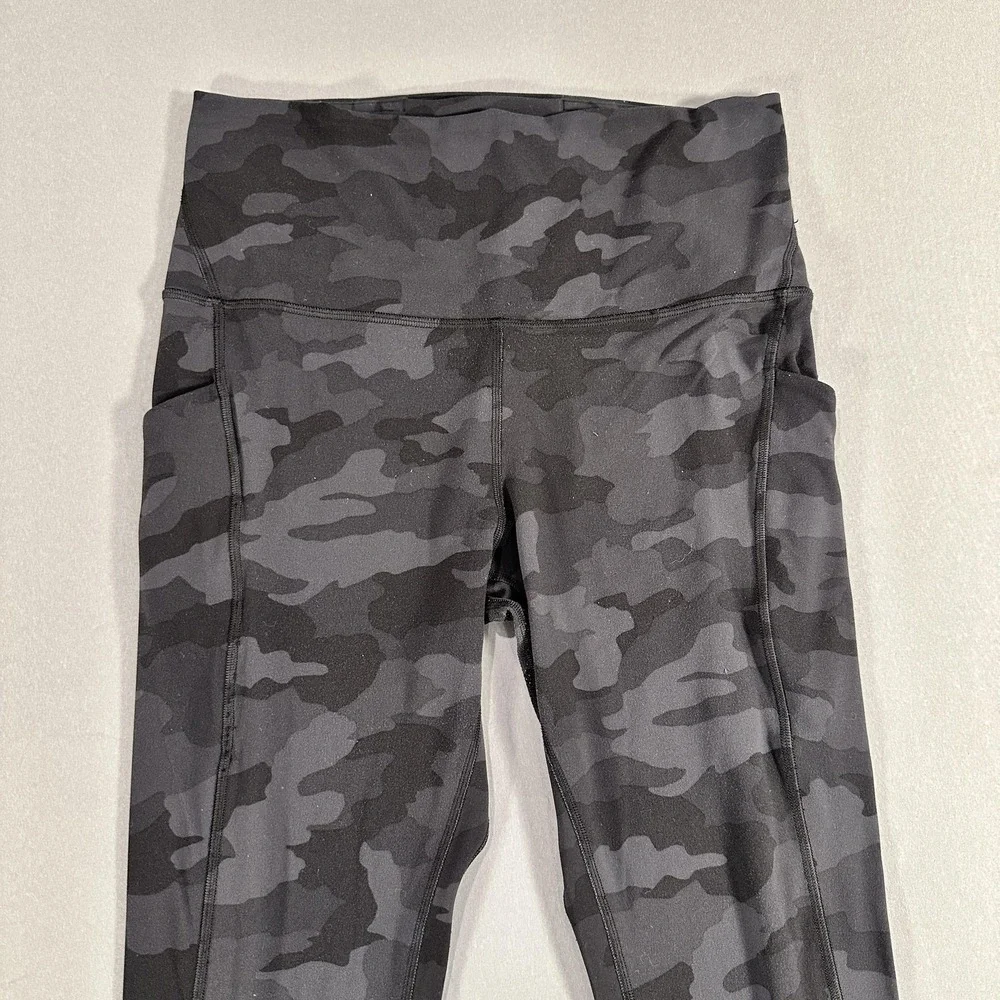 Lululemon Leggings Womens 10 Black Camo High Rise Ankle Pockets Yoga Athletic